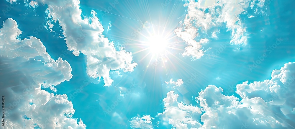 Poster copy space image featuring a sunny sky with a picturesque cloudscape background in a close up view