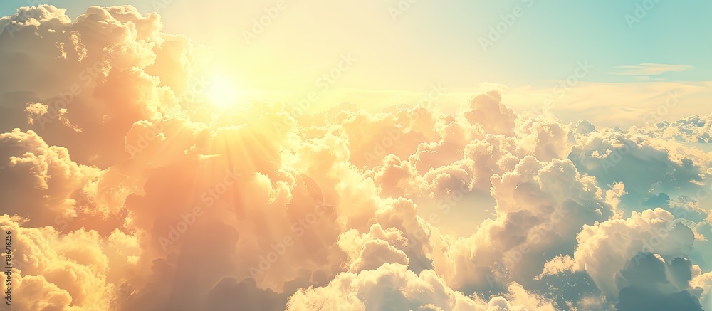 Poster copy space image featuring a sunny sky with a picturesque cloudscape background in a close up view