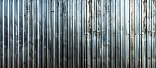 Galvanized steel panels with a ridged texture used on a building exterior as a background wallpaper or copy space image