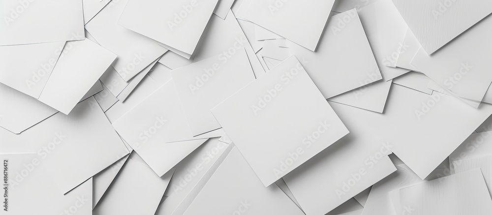 Poster white paper with scattered white cardboard pieces creating a stylish composition with copy space ima