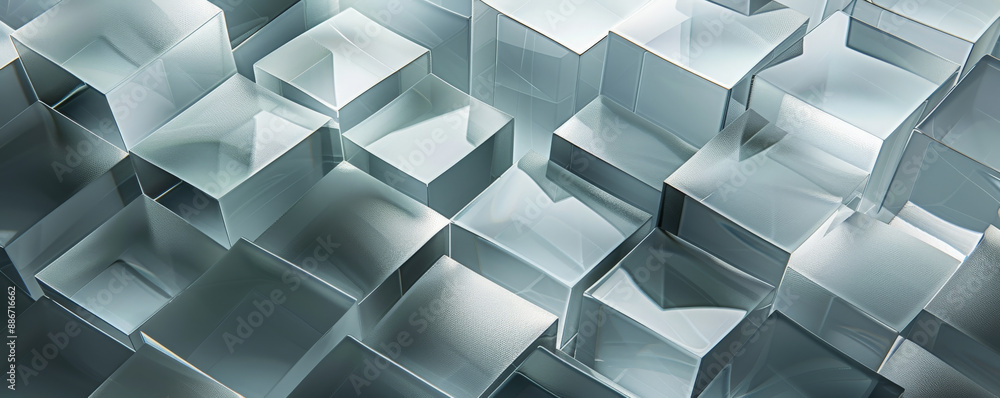 Aufkleber a minimalist geometric pattern with translucent glass cubes, arranged in a diagonal grid on a gray