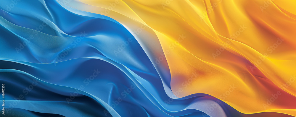 Aufkleber a dynamic gradient color wave pattern with smooth, undulating curves transitioning from blue to