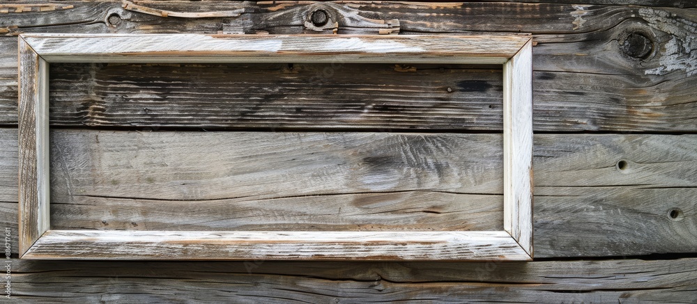 Aufkleber a rustic wooden frame handmade with white space for text rests against a wood backdrop in the copy s