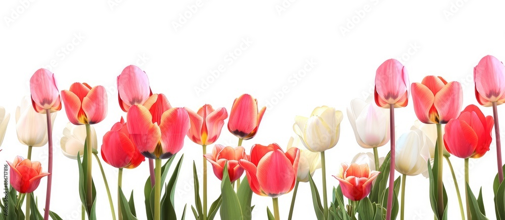 Poster tulips with copy space image on a white backdrop