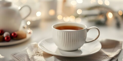 Fototapeta premium Charming Scandinavian tea time with a vintage aesthetic for a coffee break. Concept Scandinavian Teatime, Vintage Aesthetic, Coffee Break, Charming Decor, Homely Atmosphere