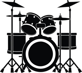 Black white drum set silhouette vector Style illustration. Generative AI