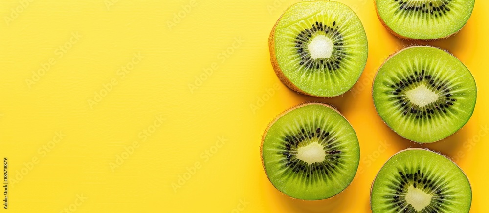 Aufkleber juicy kiwi slices on a bright yellow backdrop create a fresh and vibrant summer vibe in a simple and