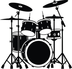 Black white drum set silhouette vector Style illustration. Generative AI
