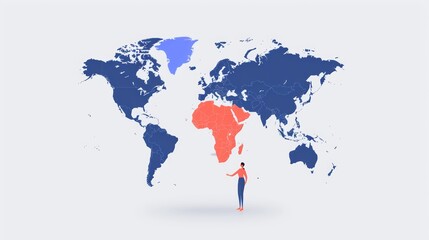 Fototapeta premium World map, art model interacting, high-resolution photo, flat design illustration, realistic photo, cinematography