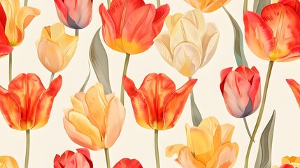 Vibrant Tulip Floral Pattern with Cursive Calligraphy and Analog Film Aesthetic