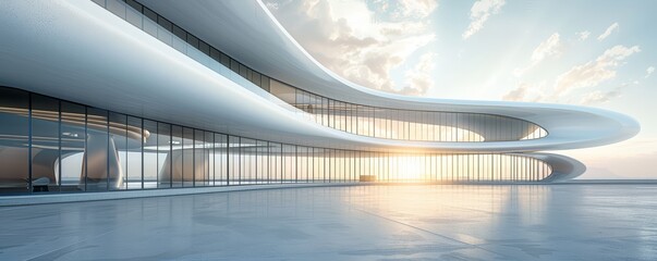 Futuristic architecture concept. White building in a modern design with an empty floor.
