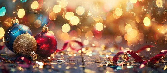 Selective focus holiday background with copy space image for a joyful New Year and Christmas celebration