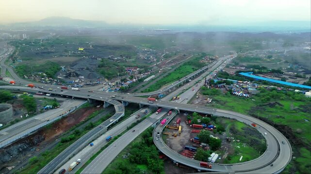Multiple roads and overpasses vehicles
