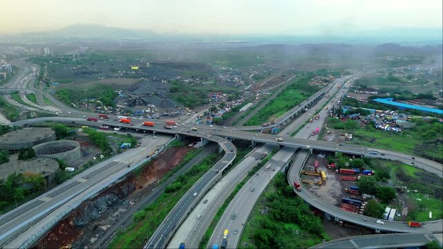 Aerial view of developed country highway interchange