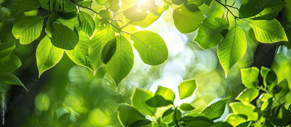 Aufkleber sunlight filters through green leaves in the background of the image providing copy space