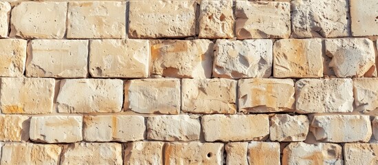 Fototapeta premium Pale sandy brick wall background with available copy space image