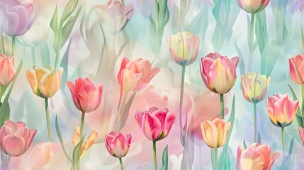 Obraz premium Vibrant Tulip Meadow with Calligraphed Quotes on Soft Pastel Gradient Background