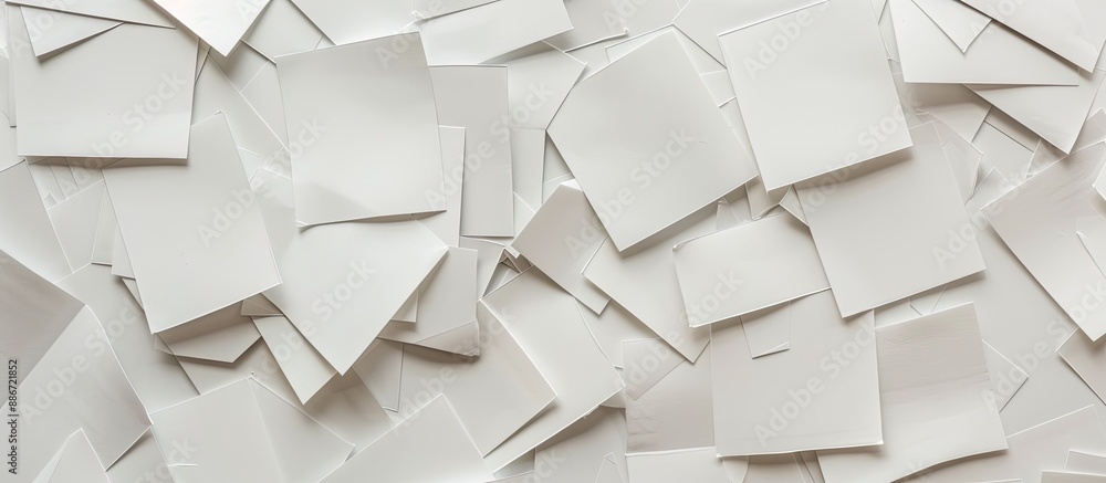 Poster white paper with scattered white cardboard pieces creating a stylish composition with copy space ima