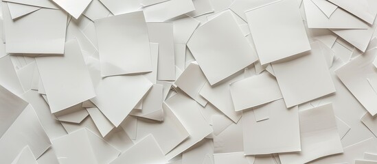 White paper with scattered white cardboard pieces creating a stylish composition with copy space image