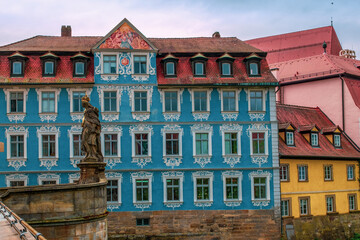 View of stone statue in Bamberg old town in Bavaria, Germany.
