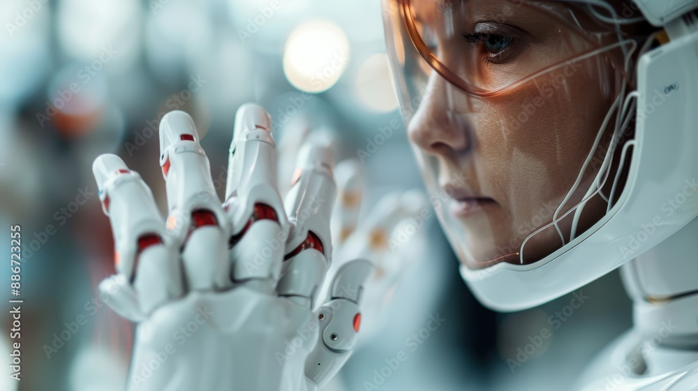 Poster a close-up image captures the detailed and intricate design of a robot hand, showcasing its mechanic