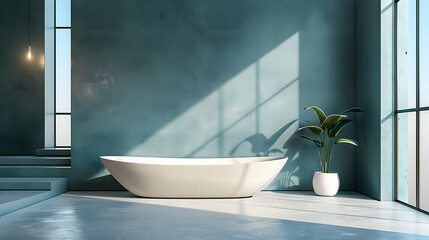 Fototapeta premium Modern Minimalist Bathroom with Freestanding Bathtub and Large Windows