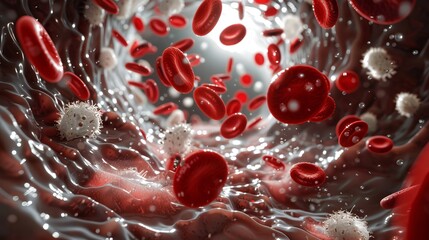 Vivid Vitality Dynamic Red and White Blood Cells Surging through Artery Medical Science Concept