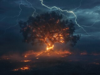 Fototapeta premium Burning Tree in a Thunderstorm