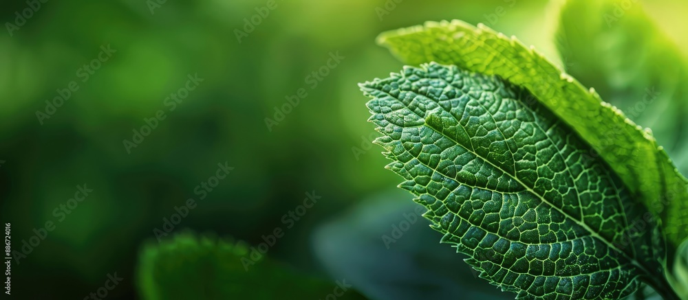 Poster green leaf close up view as a nature background with copy space image