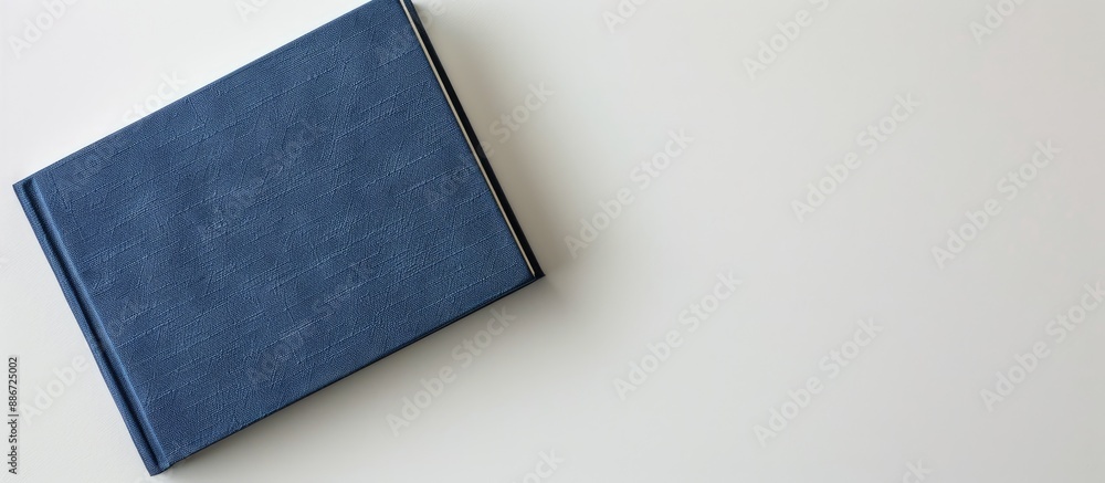 Poster dark blue book placed on a plain white surface with empty copy space image
