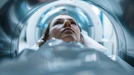 A close-up of the inside view of a high-tech MRI machine with a patient ready for their scan, emphasizing the sophisticated technology used in modern medical diagnostics.