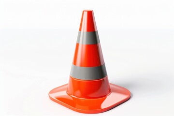Safety cone depicted in minimalist 4k 3D render for driver, emphasizing construction safety on isolate white background
