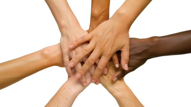 group of people hands isolated on transparent background cutout