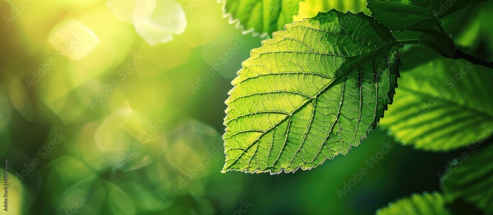 Poster green leaf close up view as a nature background with copy space image