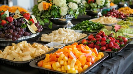 Gourmet appetizers elegantly presented on a buffet table featuring fresh ingredients and vibrant colors that entice the palate
