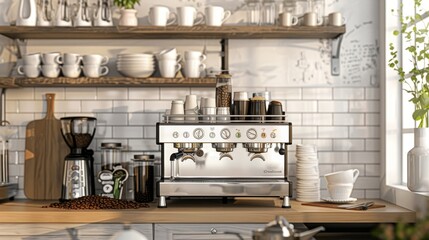 Elevate Your Morning Routine Stylish Espresso Bar with Artisanal Coffee Beans and Chic Cups