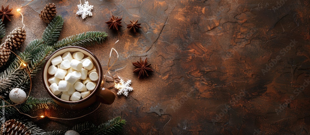 Poster hot cocoa for winter on rustic backdrop with room for copy space image