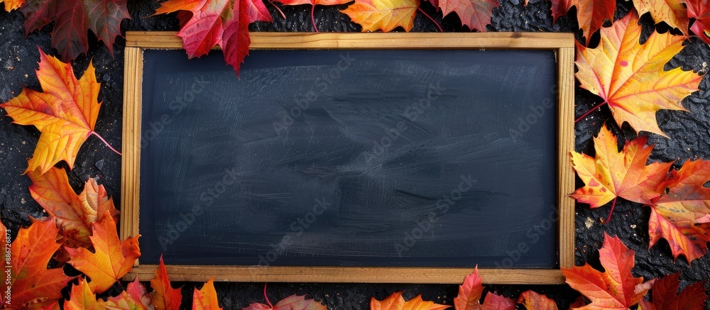 Aufkleber isolated on a white backdrop an empty square school board stands surrounded by vibrant autumn maple 
