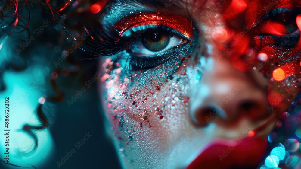 Poster a mesmerizing abstract image featuring curls and vibrant blue-green lighting, representing a fusion 