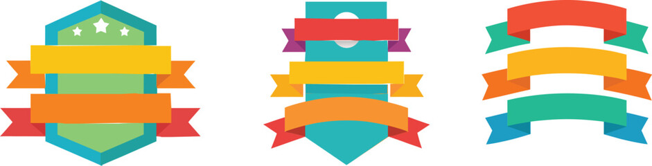 Colorful Vector Ribbon Banners. Set of Ribbons Banners with Label, Tag and Quality Badges. Banners set and colorful Ribbon, isolated on white background. Ribbon Banner in modern simple flat design 