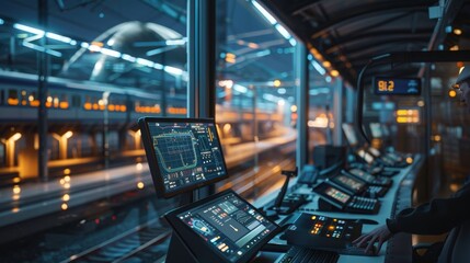 Obraz premium CuttingEdge Rail Control Optimized Scheduling Passenger Analytics at High Speed