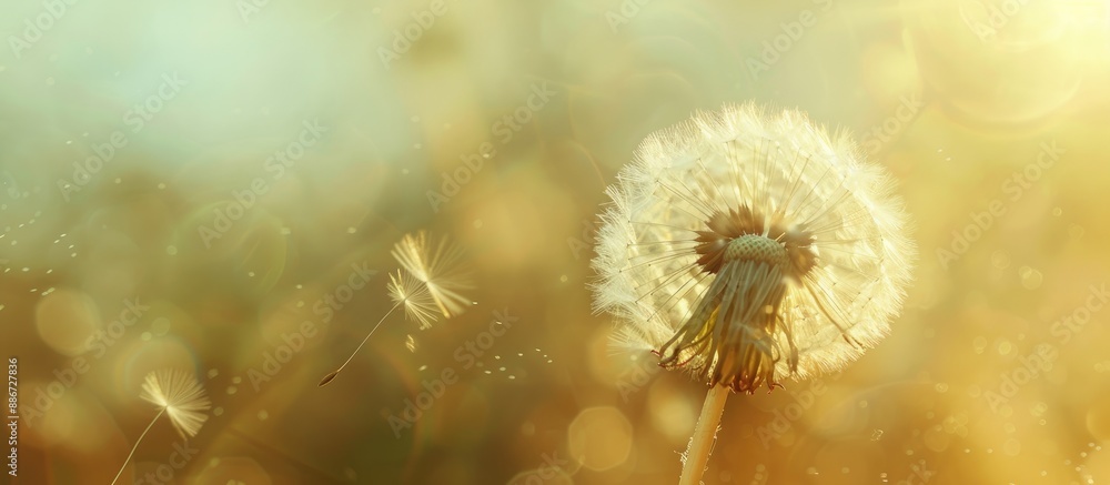 Poster selective focus used to capture an image of a dandelion without its seeds revealing a barren appeara