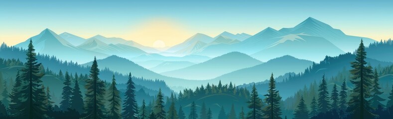 Mountainous Landscape with Misty Sunrise