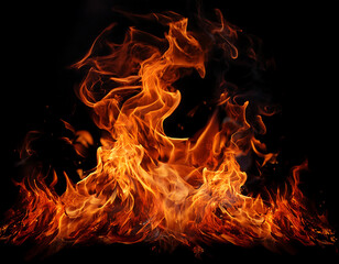 Fototapeta premium Fire Flames on Black Background- Dynamic and intense flames dancing against a deep black ba_1(127)
