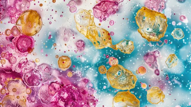 Potato starch grains under microscope Stained by lugol 1000x magnification