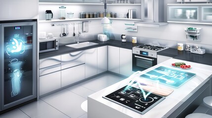 Smart Kitchen of Tomorrow HighTech Appliances Interactive Recipe Projection and Nutritional Tracking for Modern Living