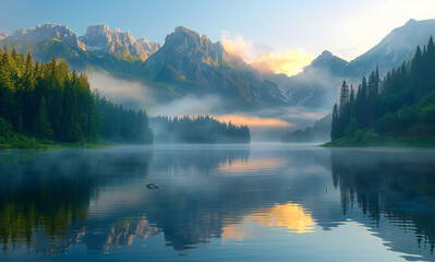 Misty Morning Scene at Lacu Rosu Lake