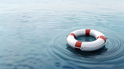 Naklejka premium Oil painting style, semi close-up of a lifebuoy floating on calm water, serene and hopeful, more clarity with clear light and sharp focus, high detailed