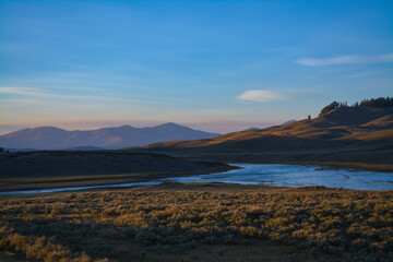 Yellowstone field landscape a golden hour