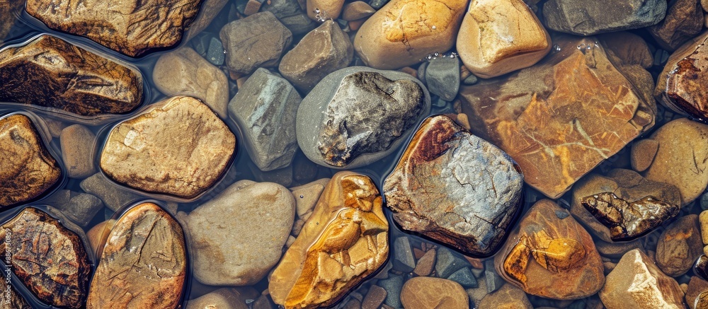 Canvas Prints High angle view of brown stones on water providing a top view with copy space image for your text perfect for backgrounds and wallpapers